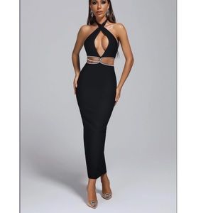 Biana Halter Rhinestone Midi Bandage dress